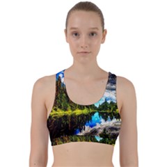 Color Lake Mountain Painting Back Weave Sports Bra by Pakrebo