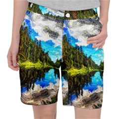 Color Lake Mountain Painting Pocket Shorts by Pakrebo