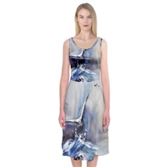 Art Painting Sea Storm Seagull Midi Sleeveless Dress by Pakrebo