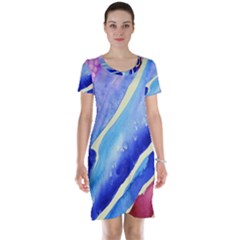 Painting Abstract Blue Pink Spots Short Sleeve Nightdress by Pakrebo