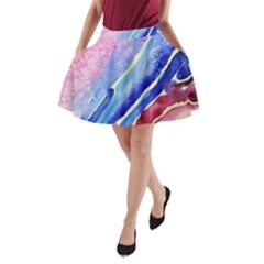 Painting Abstract Blue Pink Spots A-line Pocket Skirt by Pakrebo