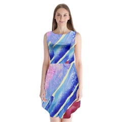 Painting Abstract Blue Pink Spots Sleeveless Chiffon Dress   by Pakrebo