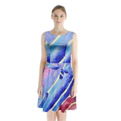 Painting Abstract Blue Pink Spots Sleeveless Waist Tie Chiffon Dress by Pakrebo