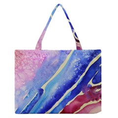 Painting Abstract Blue Pink Spots Zipper Medium Tote Bag by Pakrebo