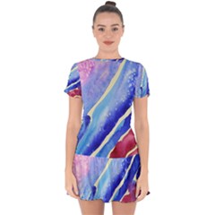 Painting Abstract Blue Pink Spots Drop Hem Mini Chiffon Dress by Pakrebo