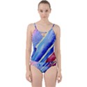 Painting Abstract Blue Pink Spots Cut Out Top Tankini Set View1