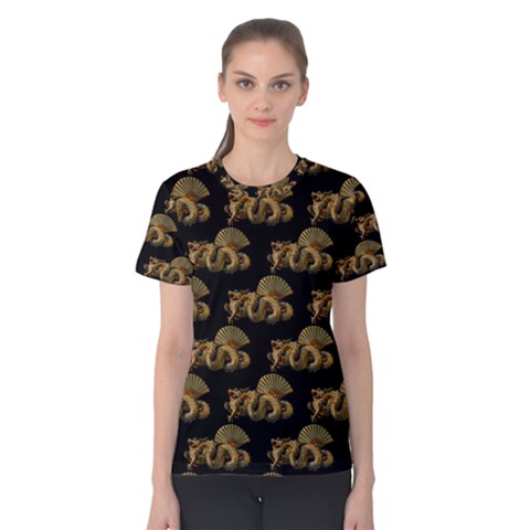 Dragon Motif Print Pattern Women s Cotton Tee by dflcprintsclothing