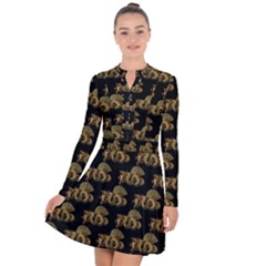 Dragon Motif Print Pattern Long Sleeve Panel Dress by dflcprintsclothing