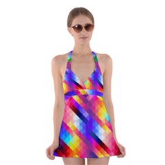 Abstract Background Colorful Pattern Halter Dress Swimsuit  by Pakrebo