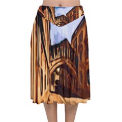 Street Architecture Building Velvet Flared Midi Skirt by Pakrebo