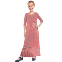 Palms Shadow On Living Coral Kids  Quarter Sleeve Maxi Dress by LoolyElzayat