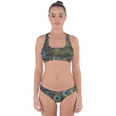 Peacock Tail Feathers Close Up Cross Back Hipster Bikini Set by Pakrebo