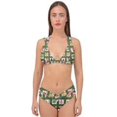 Christmas Paper Christmas Pattern Double Strap Halter Bikini Set by Pakrebo