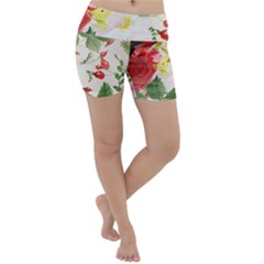 Christmas Bird Floral Berry Lightweight Velour Yoga Shorts by Pakrebo