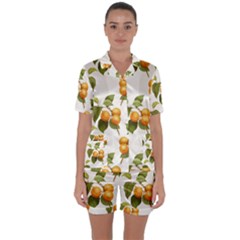 Apricot Fruit Vintage Art Satin Short Sleeve Pyjamas Set by Pakrebo