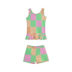 Checkerboard Pastel Squares Kids  Boyleg Swimsuit by Pakrebo