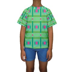 Checkerboard Squares Abstract Kids  Short Sleeve Swimwear by Pakrebo