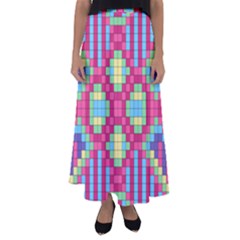 Checkerboard Squares Abstract Flared Maxi Skirt by Pakrebo