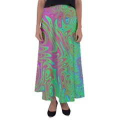 Fractal Art Neon Green Pink Flared Maxi Skirt by Pakrebo