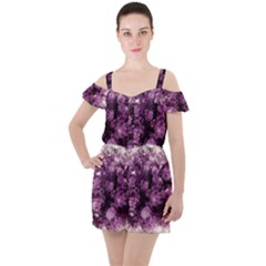 Amethyst Purple Violet Geode Slice Ruffle Cut Out Chiffon Playsuit by genx