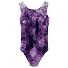 Amethyst Purple Violet Geode Slice Kids  Cut-out Back One Piece Swimsuit by genx