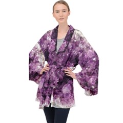 Amethyst Purple Violet Geode Slice Velvet Kimono Robe by genx