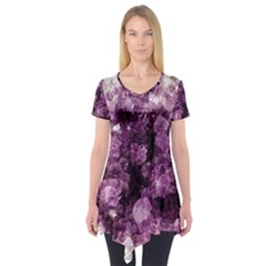 Amethyst Purple Violet Geode Slice Short Sleeve Tunic  by genx