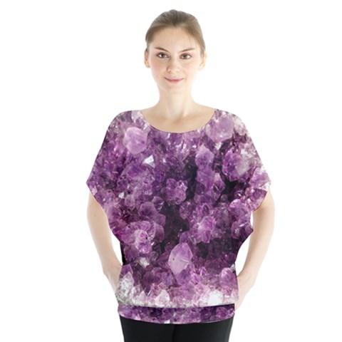 Amethyst Purple Violet Geode Slice Batwing Chiffon Blouse by genx