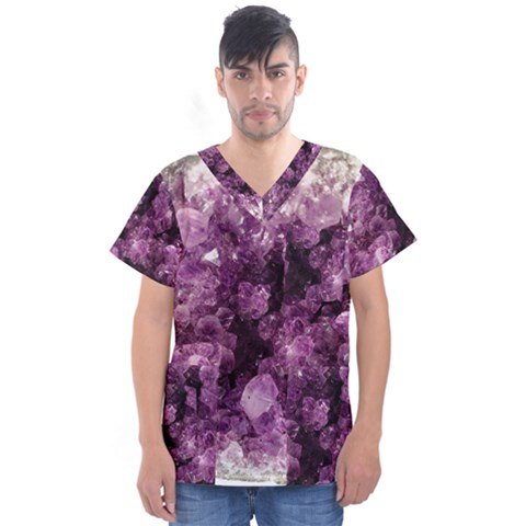 Amethyst Purple Violet Geode Slice Men s V-neck Scrub Top by genx