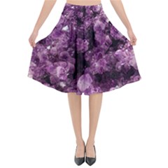 Amethyst Purple Violet Geode Slice Flared Midi Skirt by genx