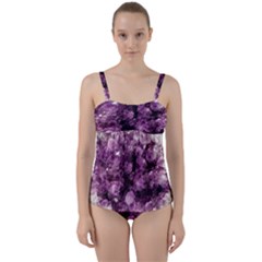 Amethyst Purple Violet Geode Slice Twist Front Tankini Set by genx