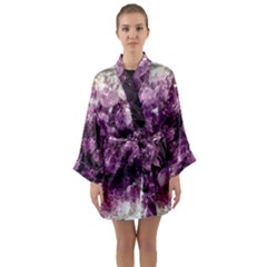 Amethyst Purple Violet Geode Slice Long Sleeve Kimono Robe by genx