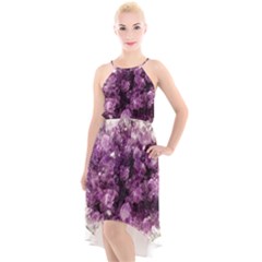 Amethyst Purple Violet Geode Slice High-low Halter Chiffon Dress  by genx