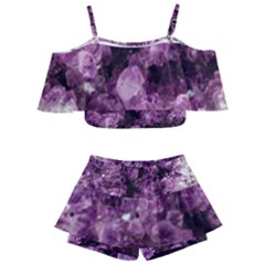 Amethyst Purple Violet Geode Slice Kids  Off Shoulder Skirt Bikini by genx