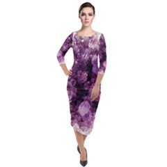 Amethyst Purple Violet Geode Slice Quarter Sleeve Midi Velour Bodycon Dress by genx