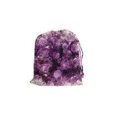 Amethyst Purple Violet Geode Slice Drawstring Pouch (small) by genx