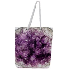 Amethyst Purple Violet Geode Slice Full Print Rope Handle Tote (large) by genx