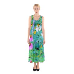 White And Purple Coneflowers And Yellow Rudbeckia Sleeveless Maxi Dress by myrubiogarden