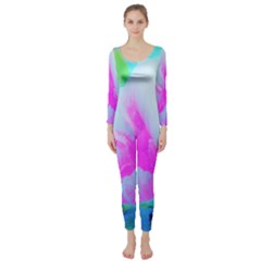 Abstract Pink Hibiscus Bloom With Flower Power Long Sleeve Catsuit by myrubiogarden