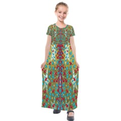 Raining Paradise Flowers In The Moon Light Night Kids  Short Sleeve Maxi Dress by pepitasart