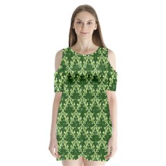 White Flowers Green Damask Shoulder Cutout Velvet One Piece by Pakrebo