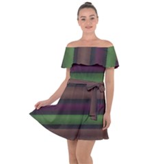 Stripes Green Brown Pink Grey Off Shoulder Velour Dress by BrightVibesDesign