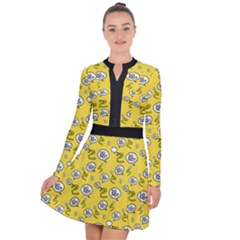 No Step On Snek Do Not Bubble Speech Pattern Yellow Background Meme Long Sleeve Panel Dress by snek