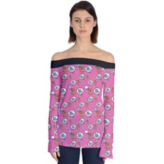 No Step On Snek Do Not Bubble Speech Pattern Pink Background Meme Off Shoulder Long Sleeve Top by snek