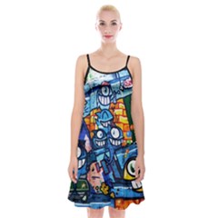 Graffiti Urban Colorful Graffiti Cartoon Fish Spaghetti Strap Velvet Dress by genx