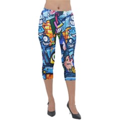 Graffiti Urban Colorful Graffiti Cartoon Fish Lightweight Velour Capri Leggings  by genx