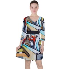 Blue Face King Graffiti Street Art Urban Blue And Orange Face Abstract Hiphop Ruffle Dress by genx