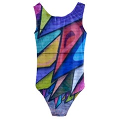 Urban Colorful Graffiti Brick Wall Industrial Scale Abstract Pattern Kids  Cut-out Back One Piece Swimsuit by genx