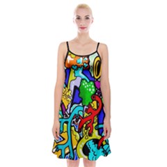 Graffiti Abstract With Colorful Tubes And Biology Artery Theme Spaghetti Strap Velvet Dress by genx