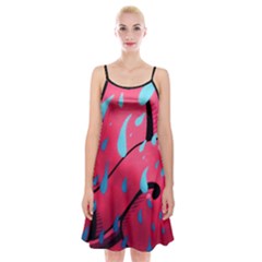 Graffiti Watermelon Pink With Light Blue Drops Retro Spaghetti Strap Velvet Dress by genx